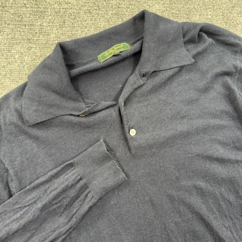 Bobby Jones‎ Polo Sweater L Navy Blue Cashmere Blend Long Sleeve Flaw Men's